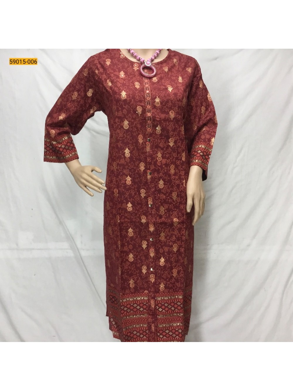 Red Cotton Printed Kurti -XXL