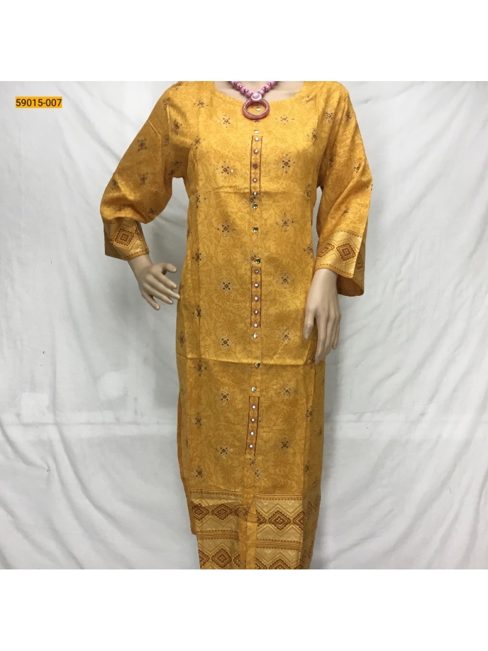 Yellow Cotton Printed Kurti -XXL