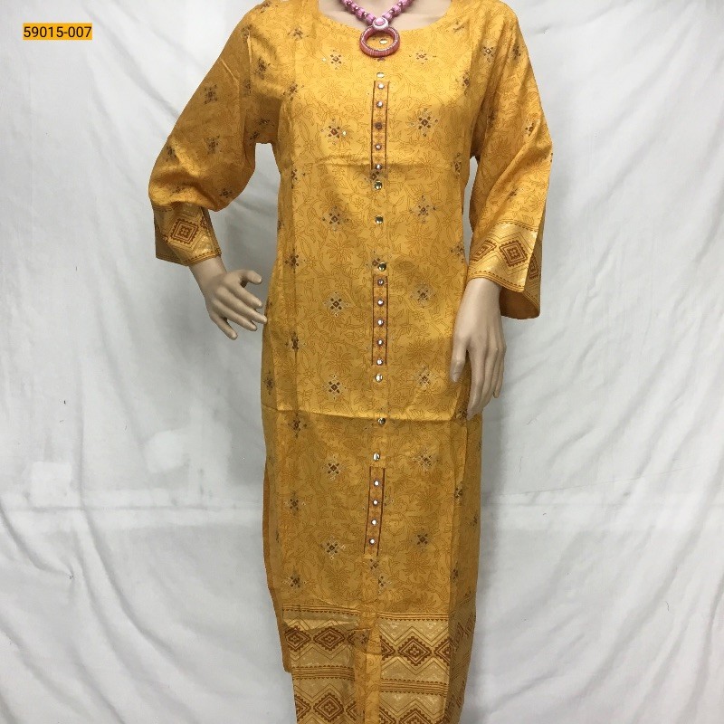 Yellow Cotton Printed Kurti -XXL