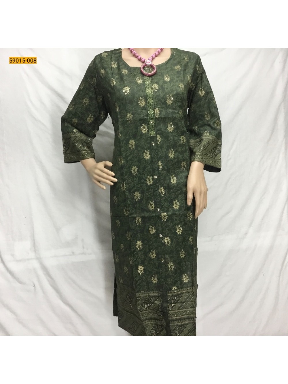 Green Cotton Printed Kurti -XXL