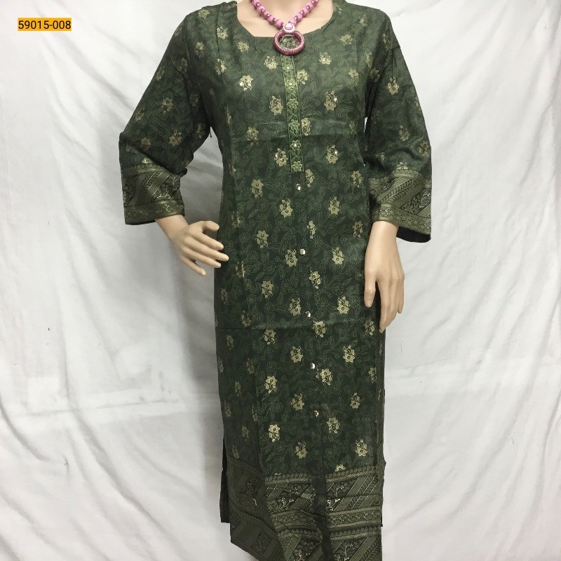 Green Cotton Printed Kurti -XXL