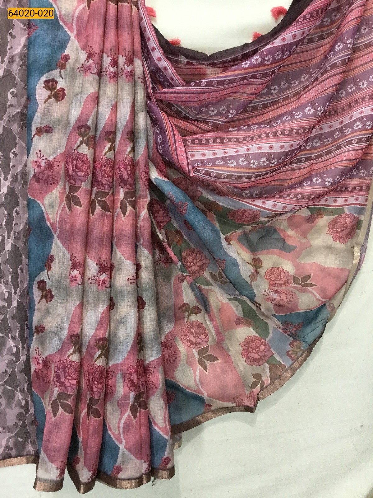 Multi Linen cotton printed sarees