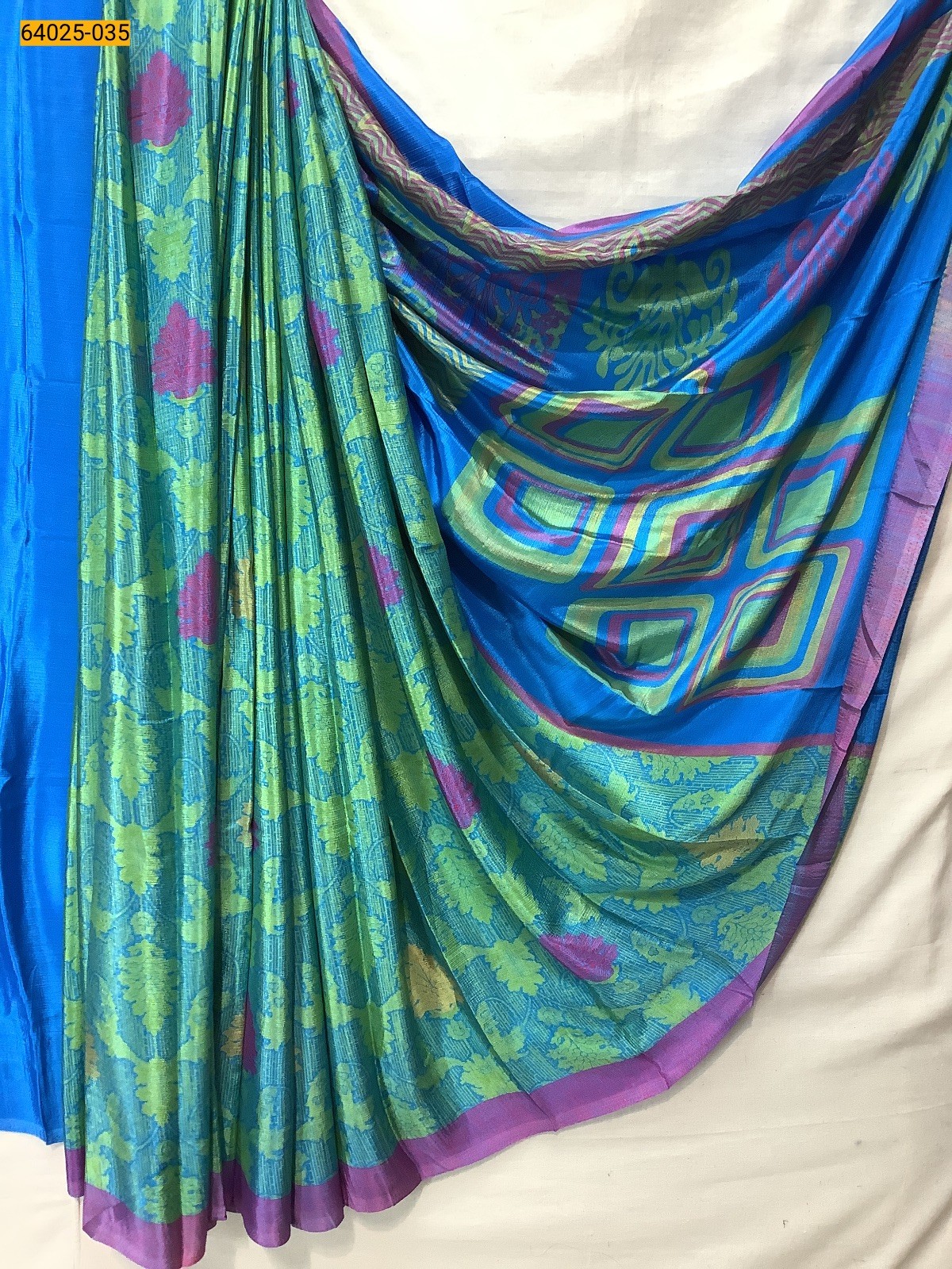 Blue With Green Crepe Silk Printed sarees