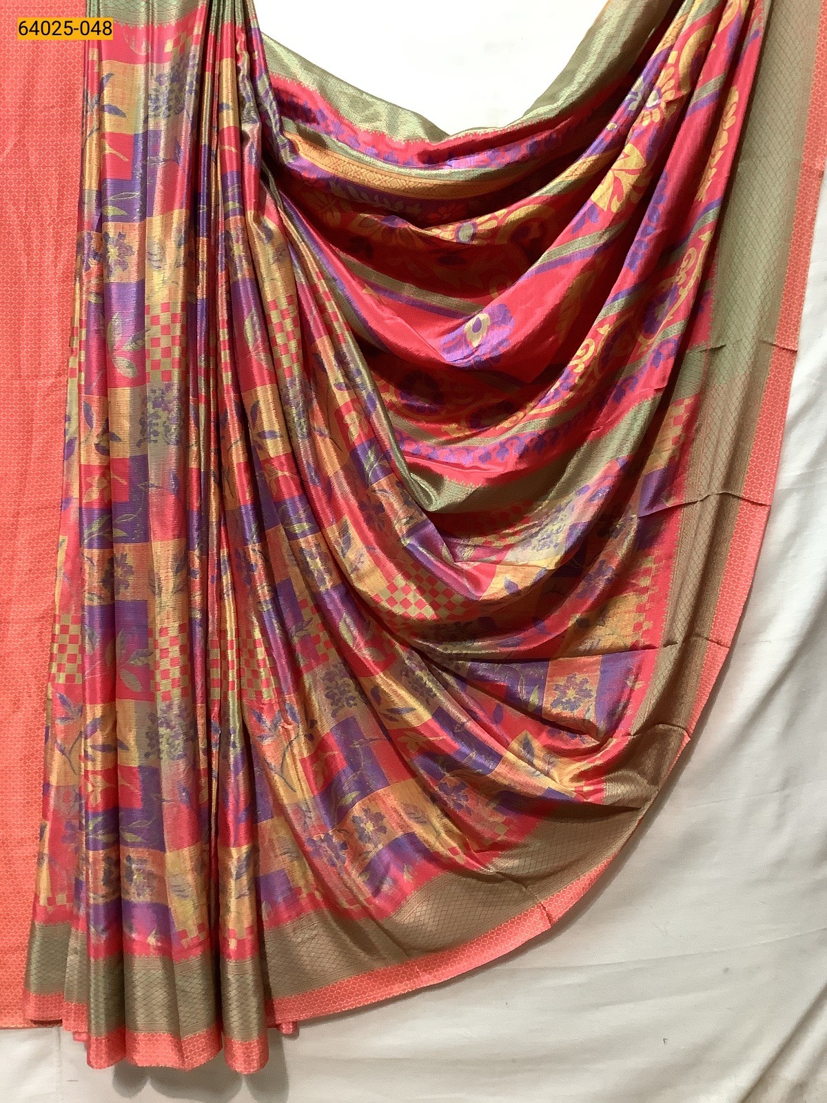 Peach With Yellow Crepe Silk Printed sarees