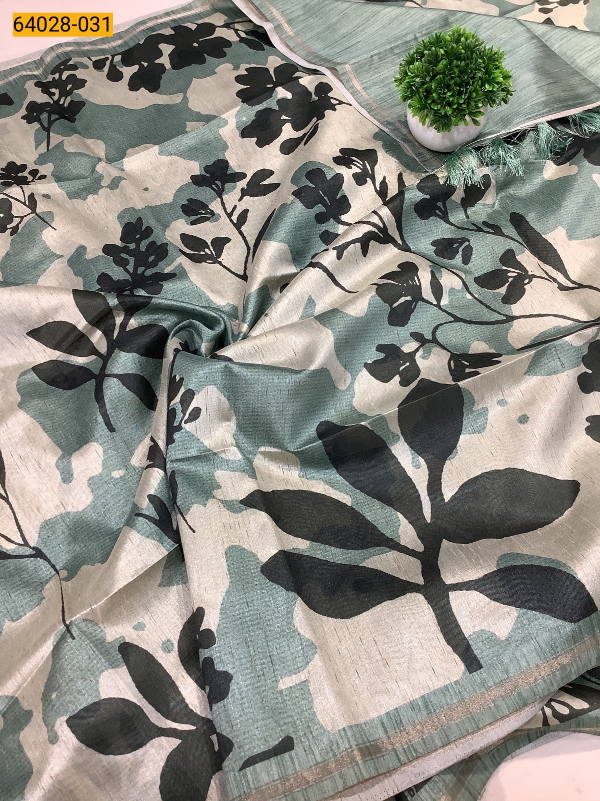 Gray with Black Tissue Silk saree