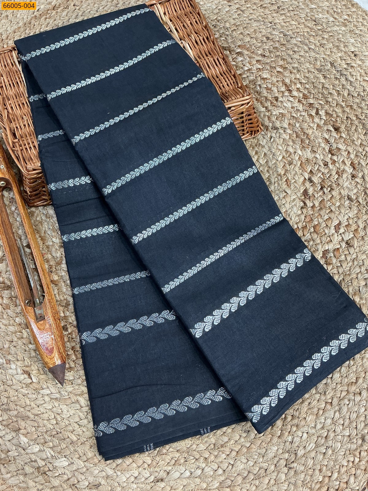 Black Sungudi cotton veldari Silver Zari weave sarees