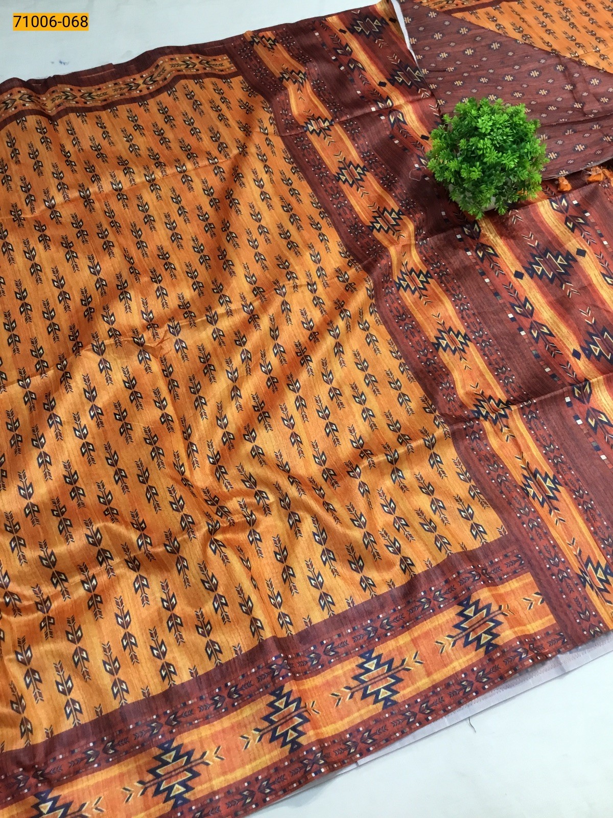 Orange Kalamkari Soft Linen Silk Saree