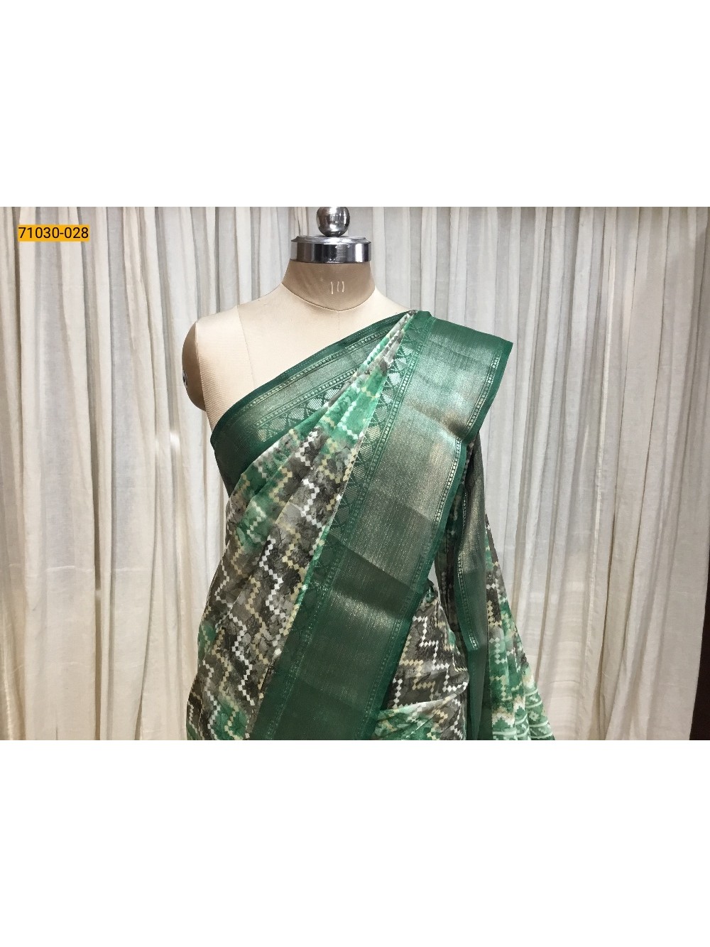 Green Digital Print Fancy Linen Cotton Saree