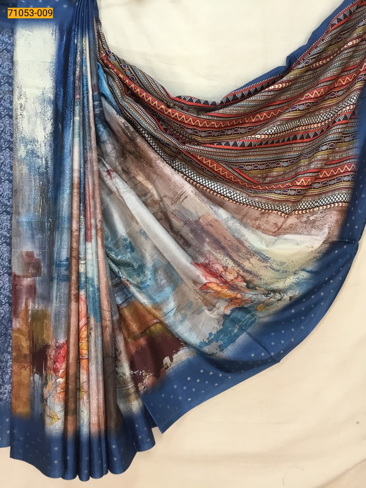Sandal With Blue Printed Soft Fancy Linen Silk Saree