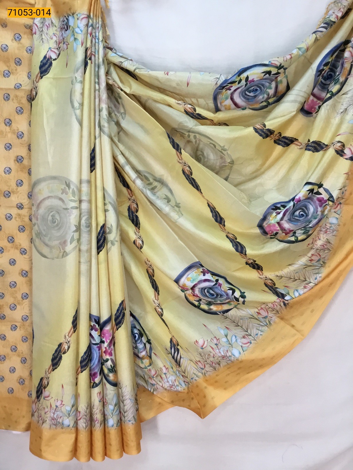 Yellow Printed Soft Fancy Linen Silk Saree