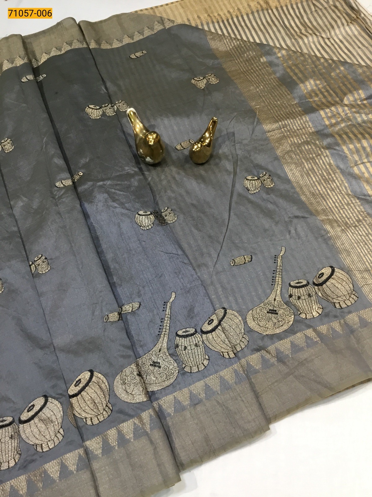Grey Designer Tussar Silk Embroidered Saree