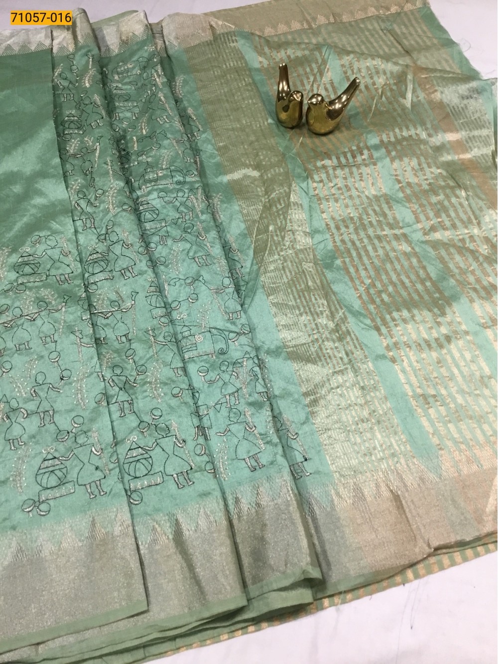 Green Designer Tussar Silk Embroidered Saree Green Designer Tussar Silk Embroidered Saree