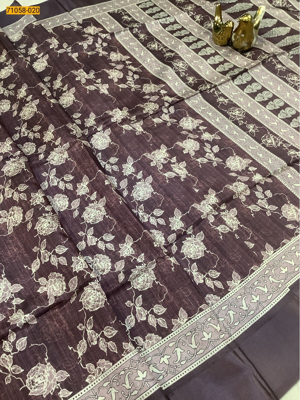 Wine Digital Printed Panghat Fancy Chanderi Silk Saree Wine Digital Printed Panghat Fancy Chanderi Silk Saree