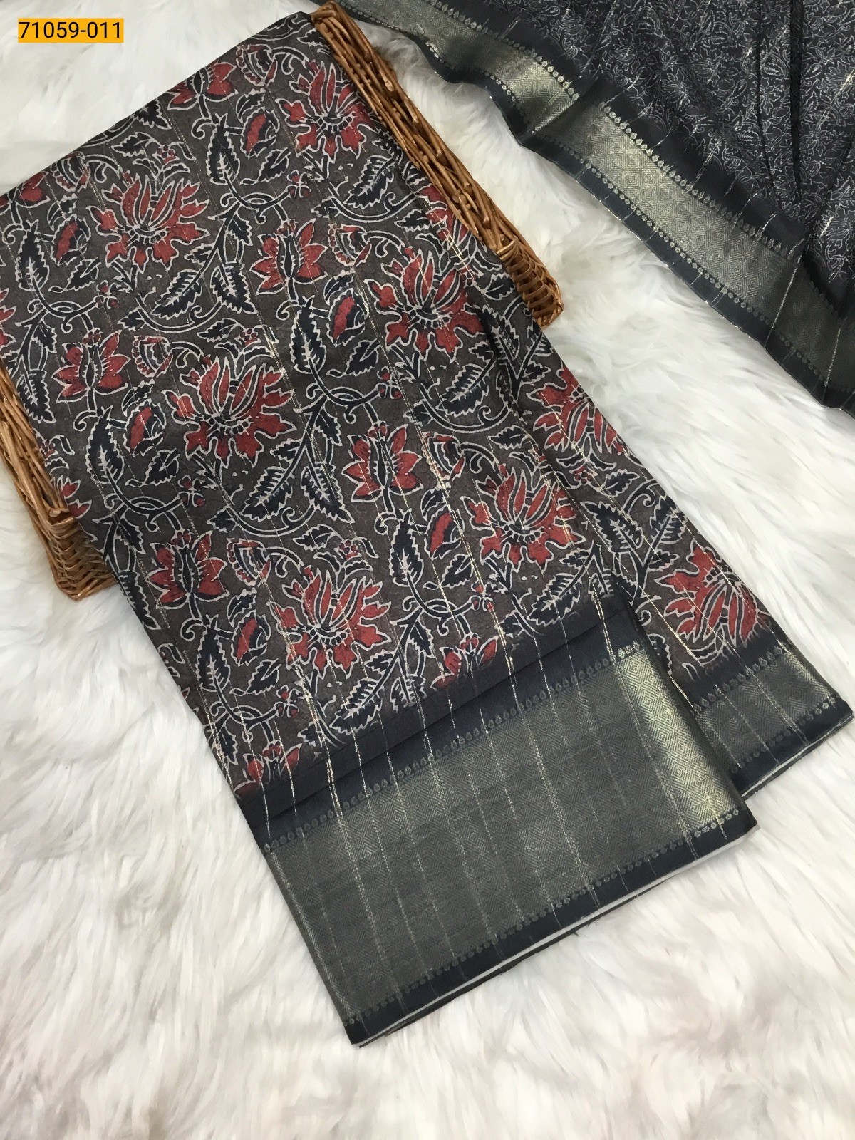 Dark Gray Rim Zim Chanderi Fancy Silk Sarees