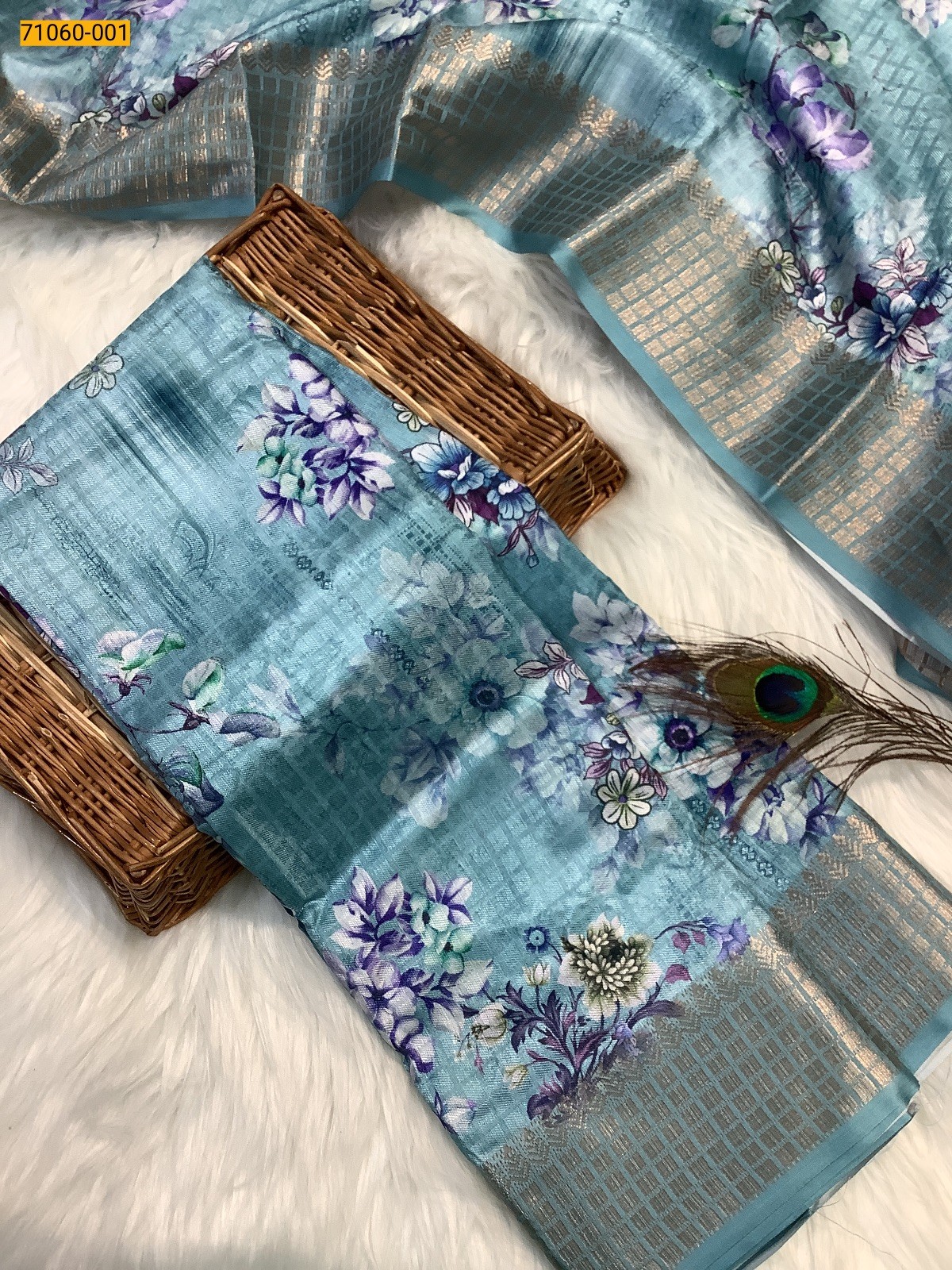 Sky Blue Chanderi fancy silk sarees