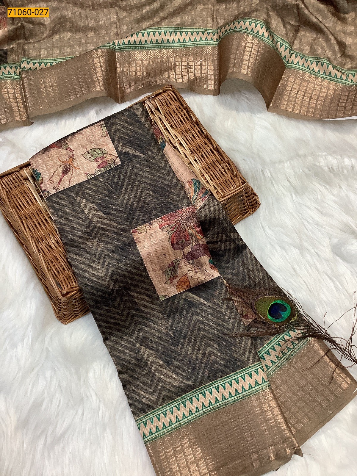 Olive Green Chanderi fancy silk sarees
