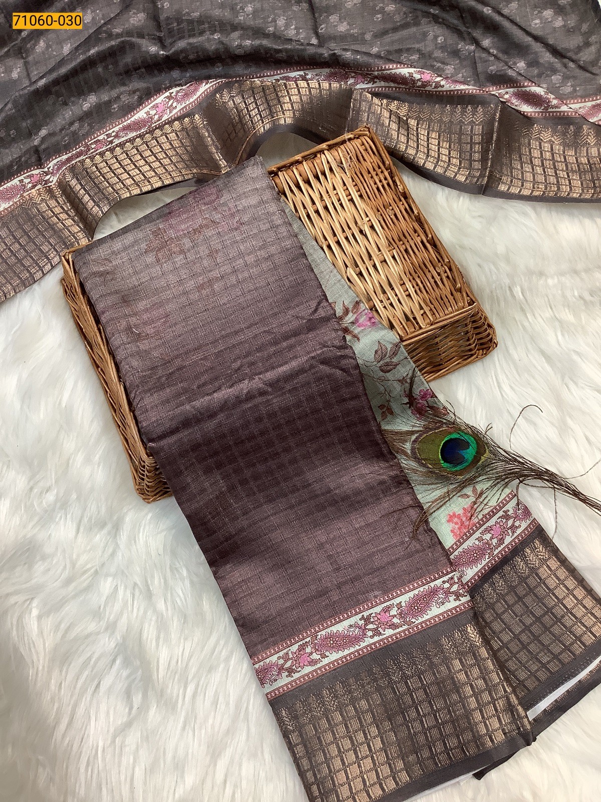 Brown With Mint Green Chanderi fancy silk sarees