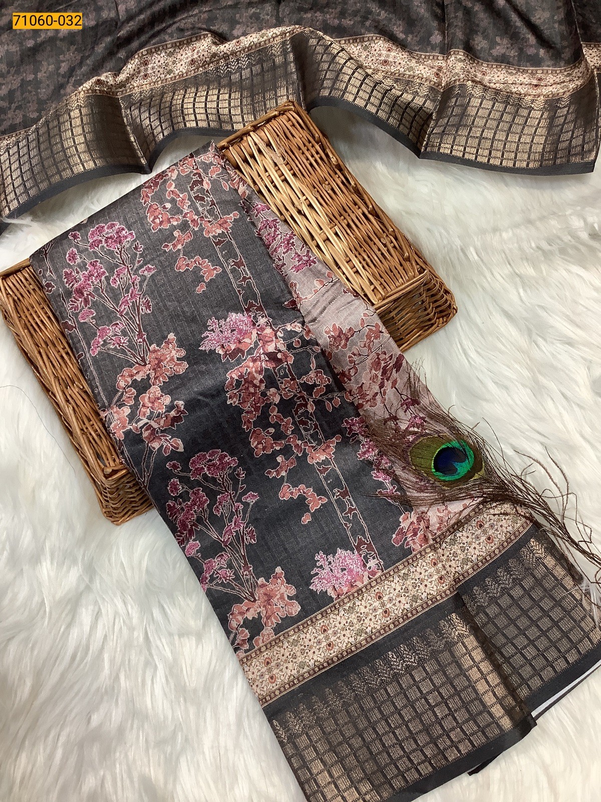 Gray Chanderi fancy silk sarees