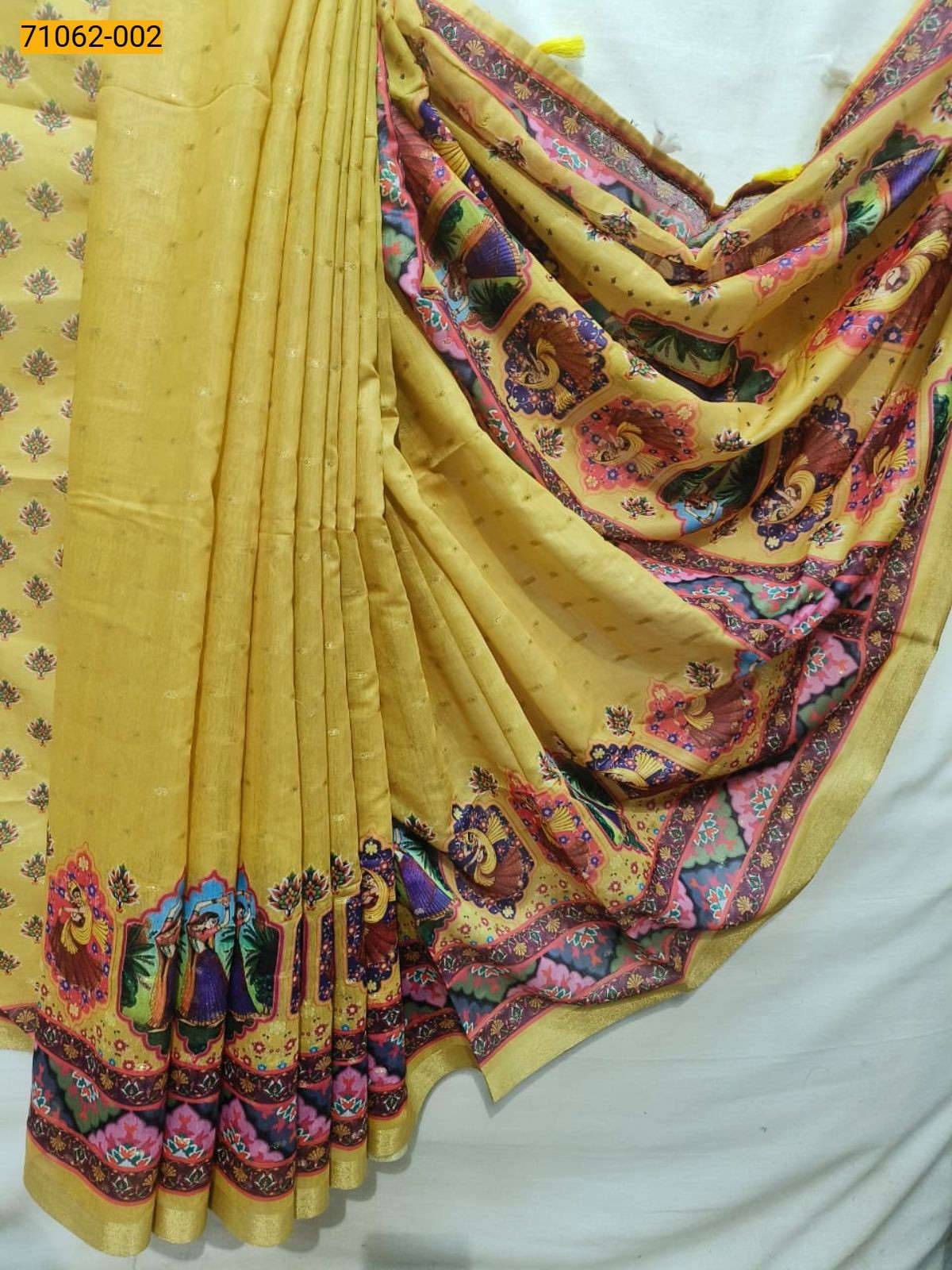 Dancing lady Yellow Chandheri fancy  cotton Saree