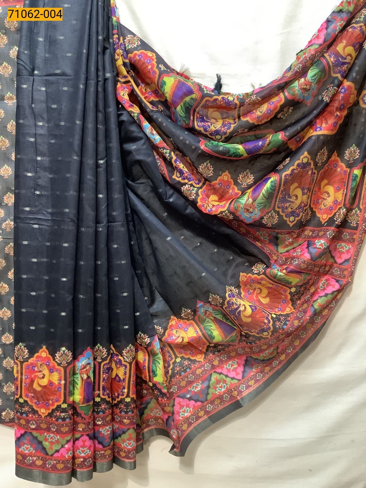 Dancing lady Black Chandheri fancy  cotton Saree
