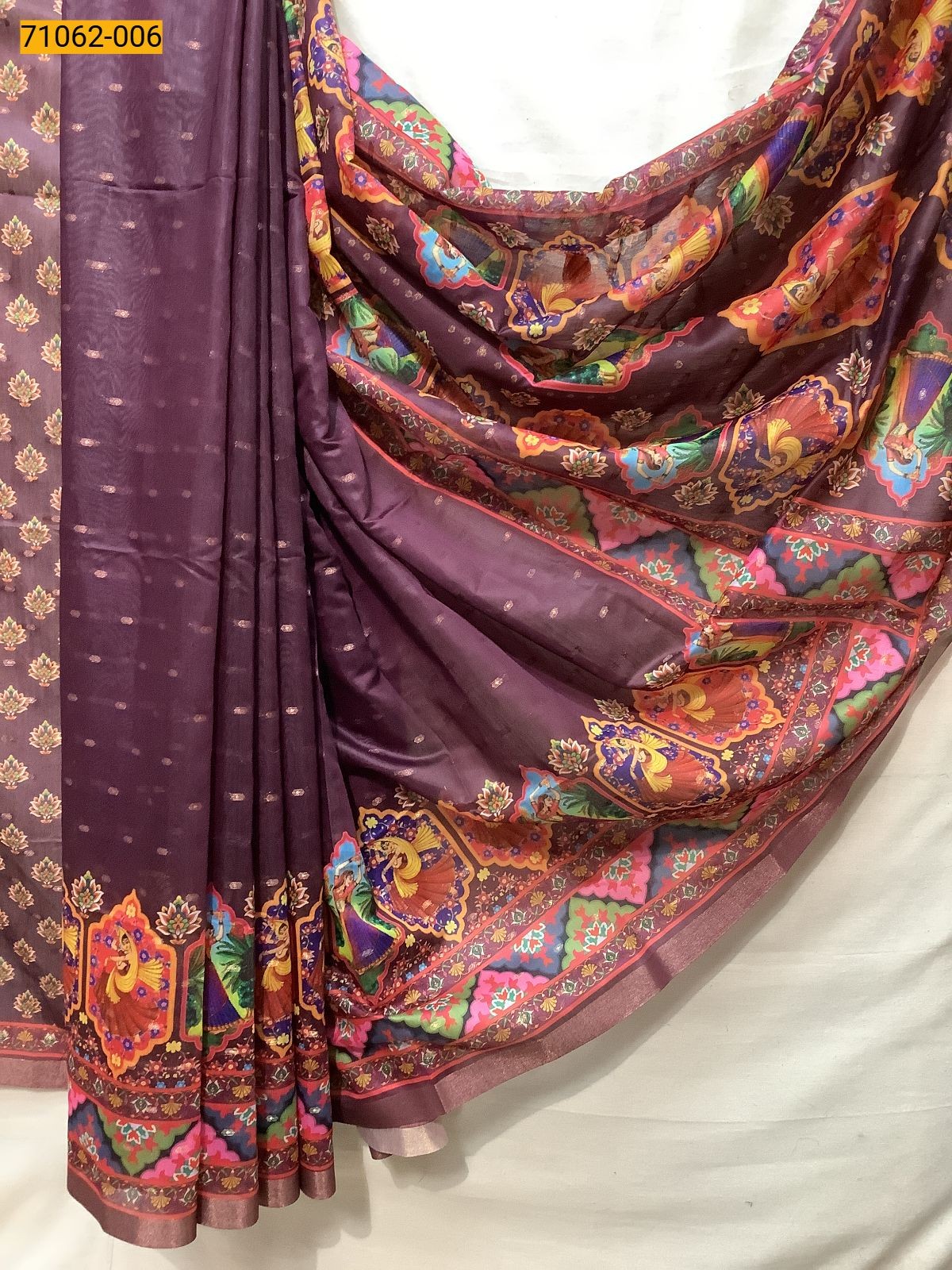 Dancing lady Maroon Chandheri fancy  cotton Saree
