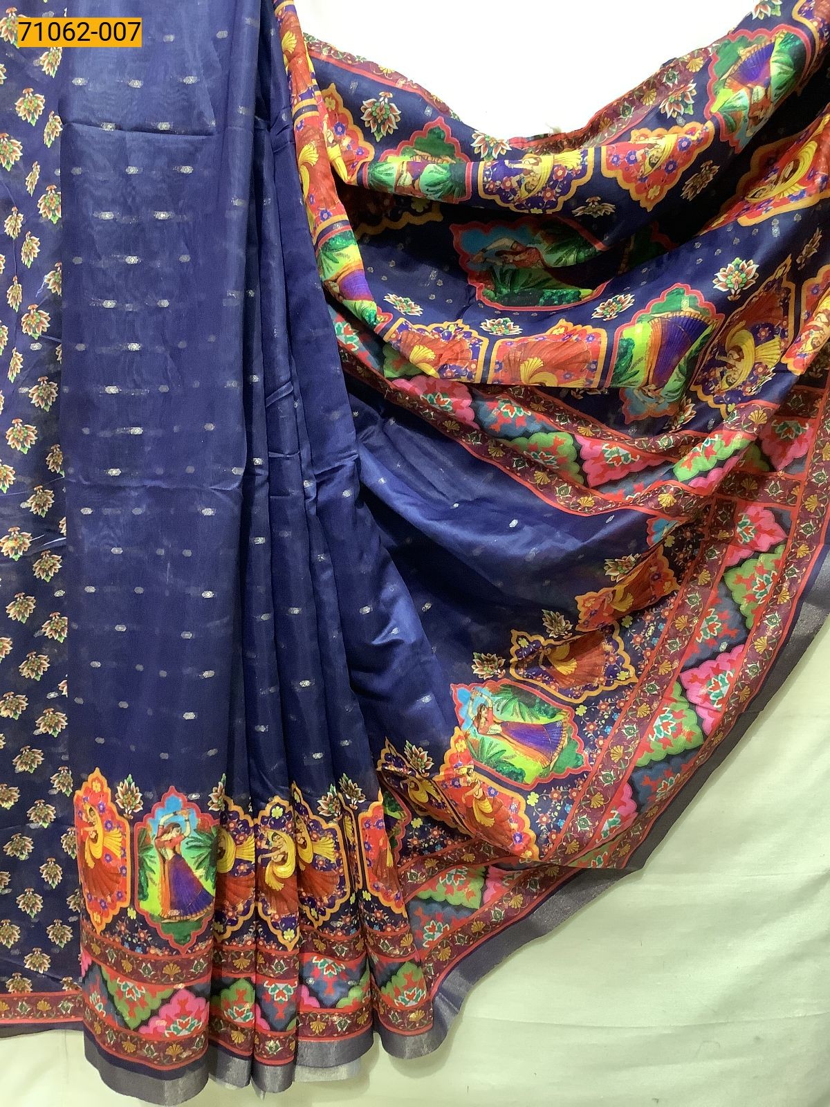 Dancing lady Navy Blue Chandheri fancy  cotton Saree