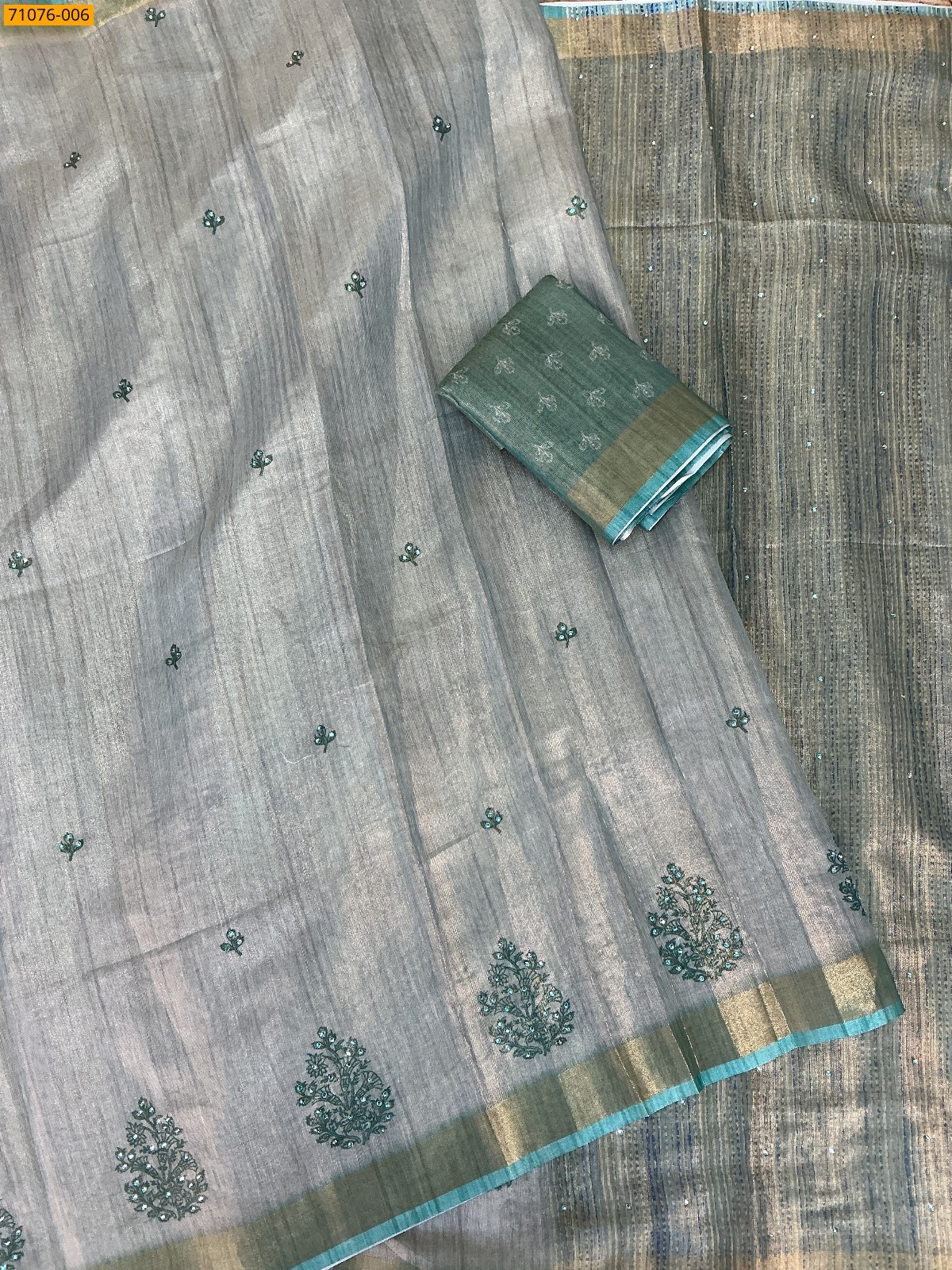 Light Green Linen Tissue silk digital printed sarees