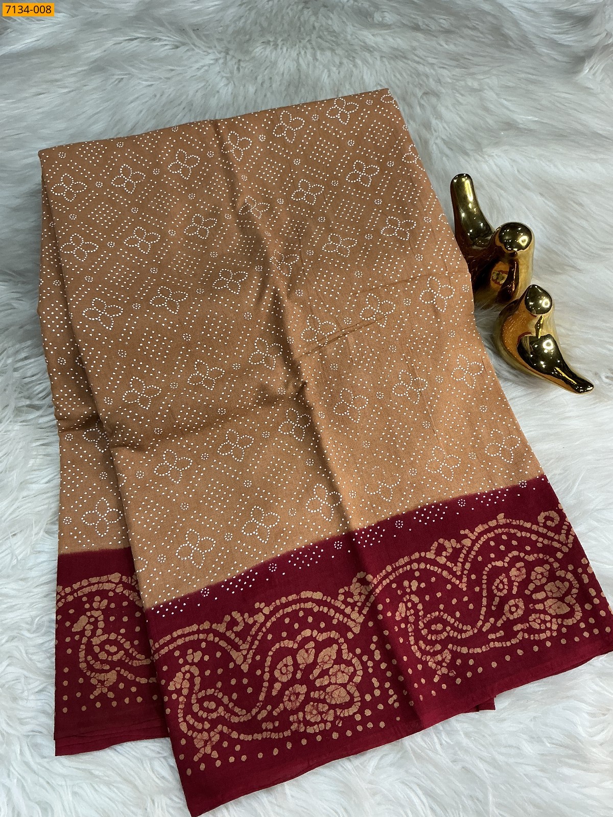 Sandal Mulmul cotton wax printed sarees