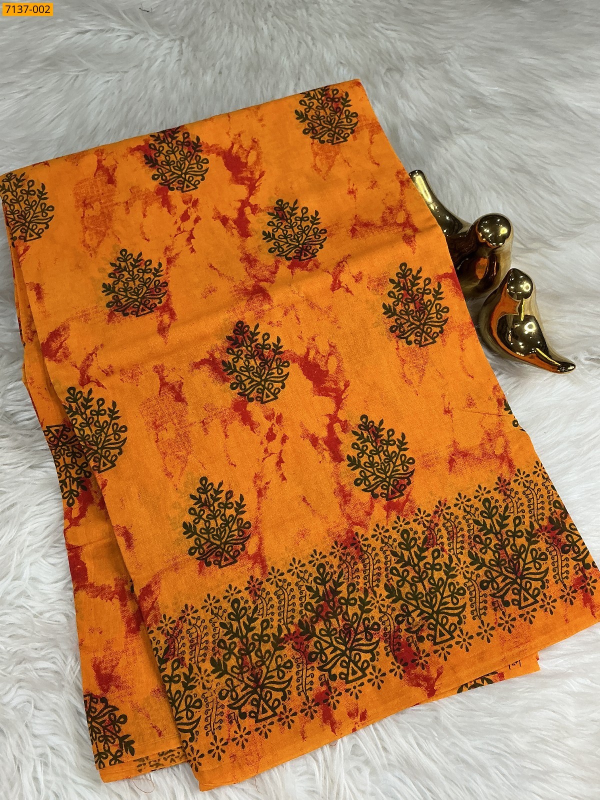 Mustard yellow Cotton printed saree