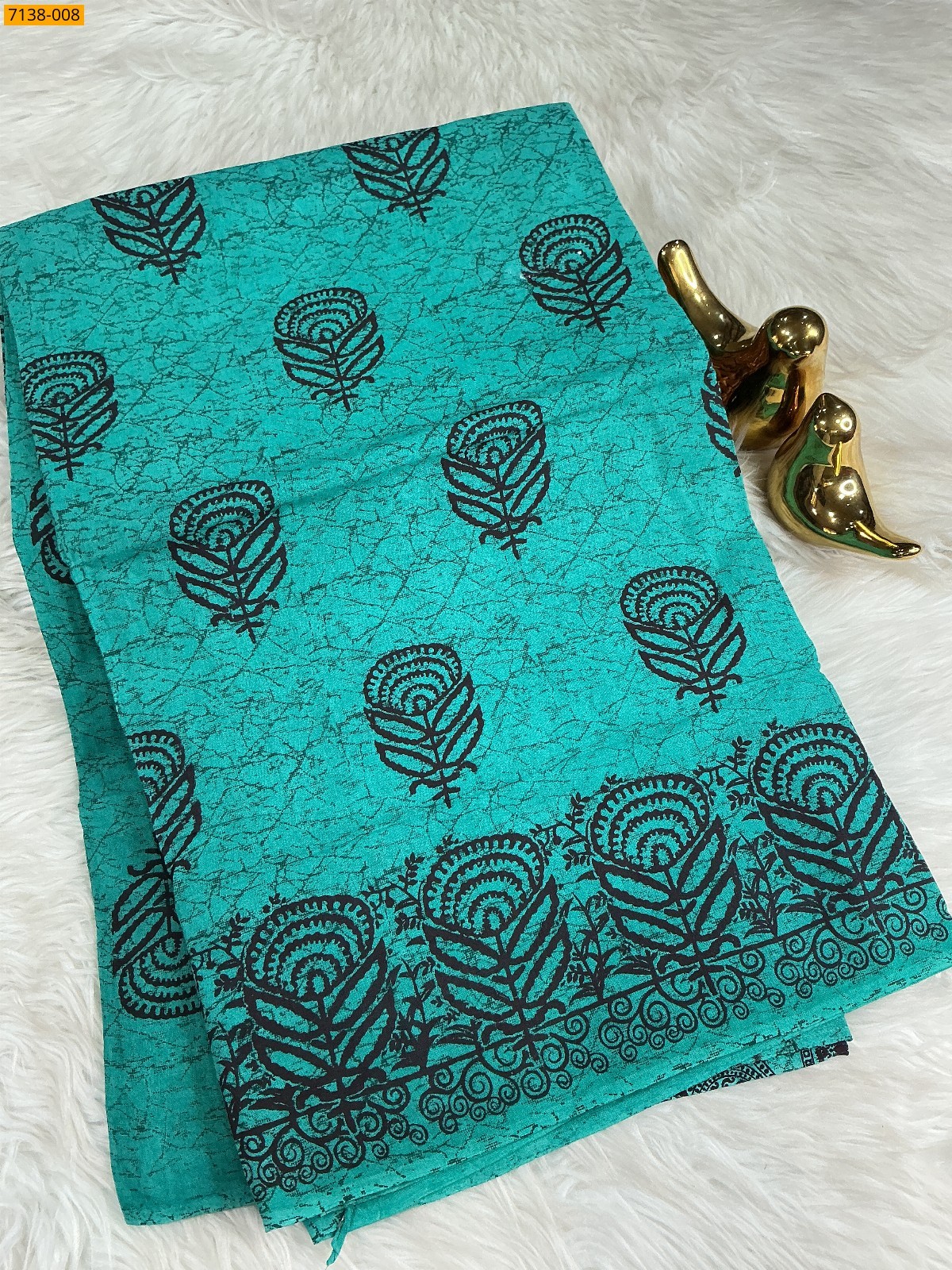 Rama Green Cotton printed saree