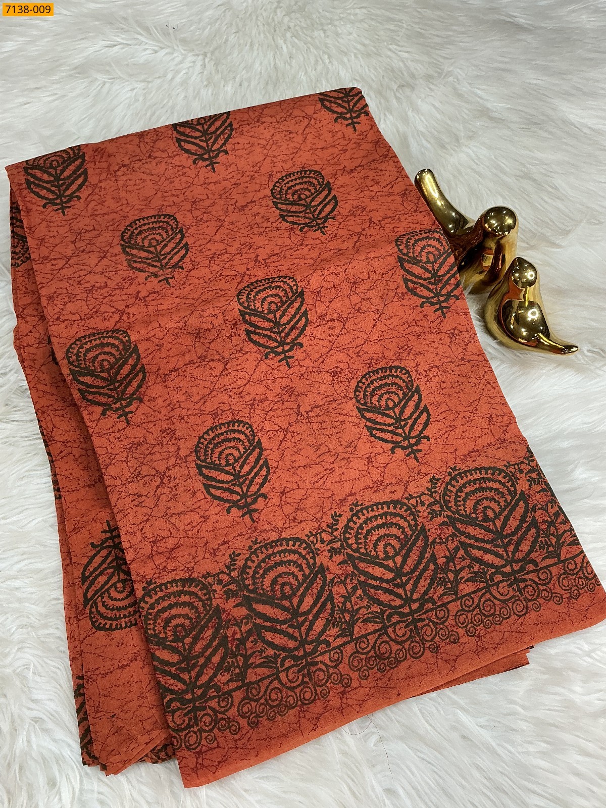 Dark Orange Cotton printed saree