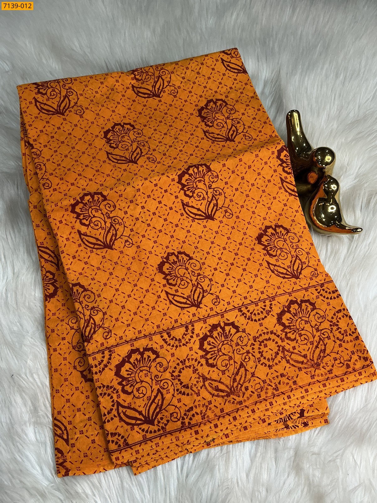 Mustard yellow Cotton printed saree