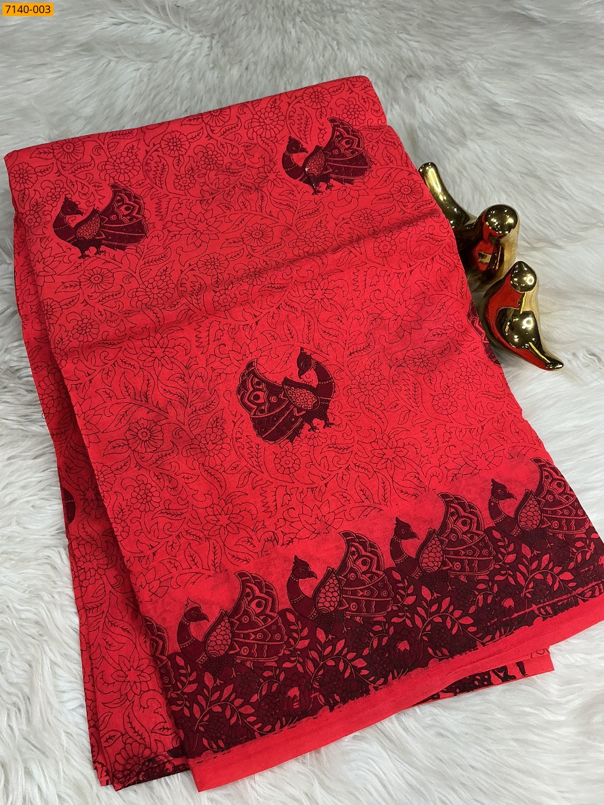 Red Kalamkari Printed Cotton Saree