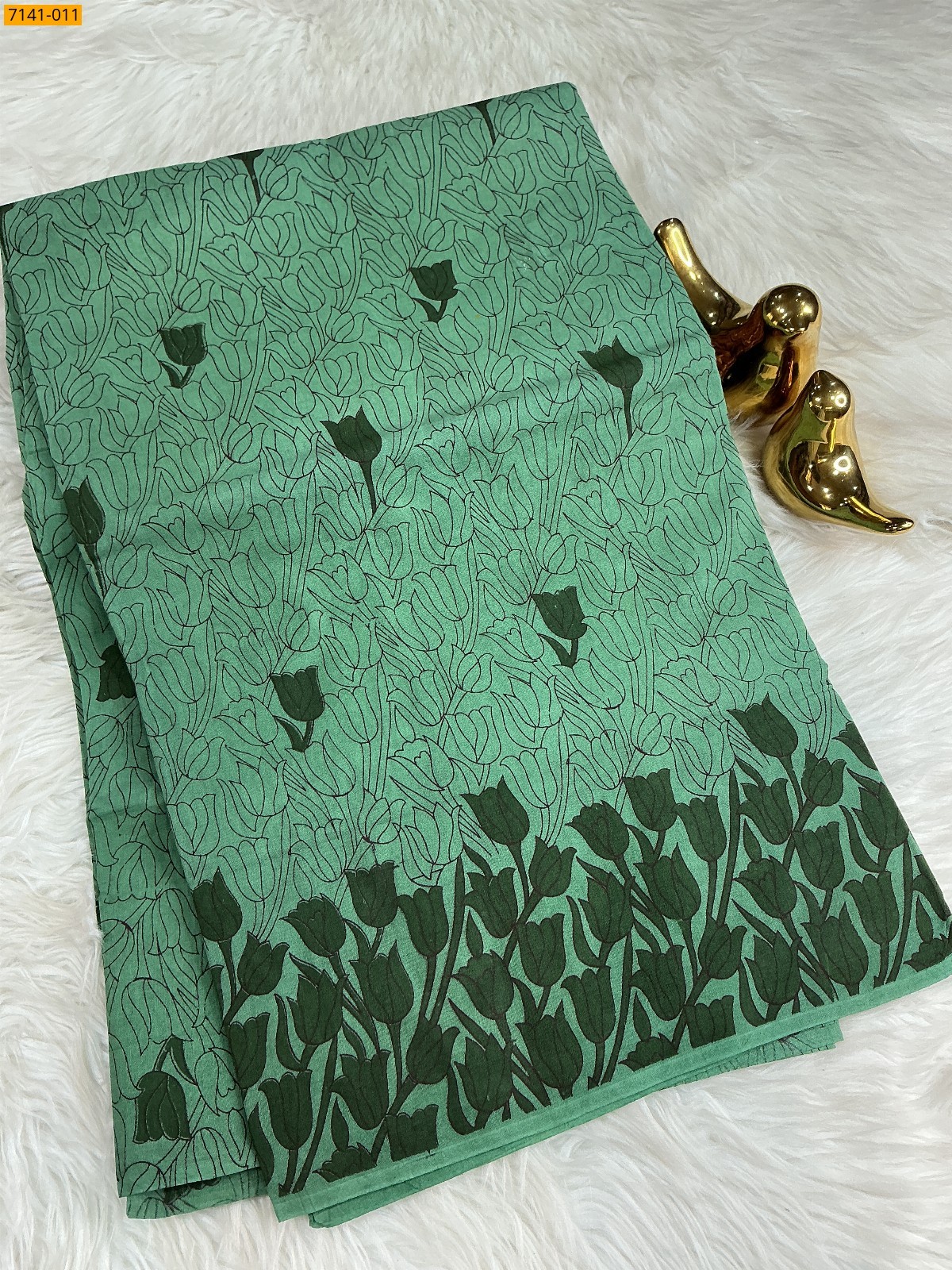 Green Cotton Printed sarees