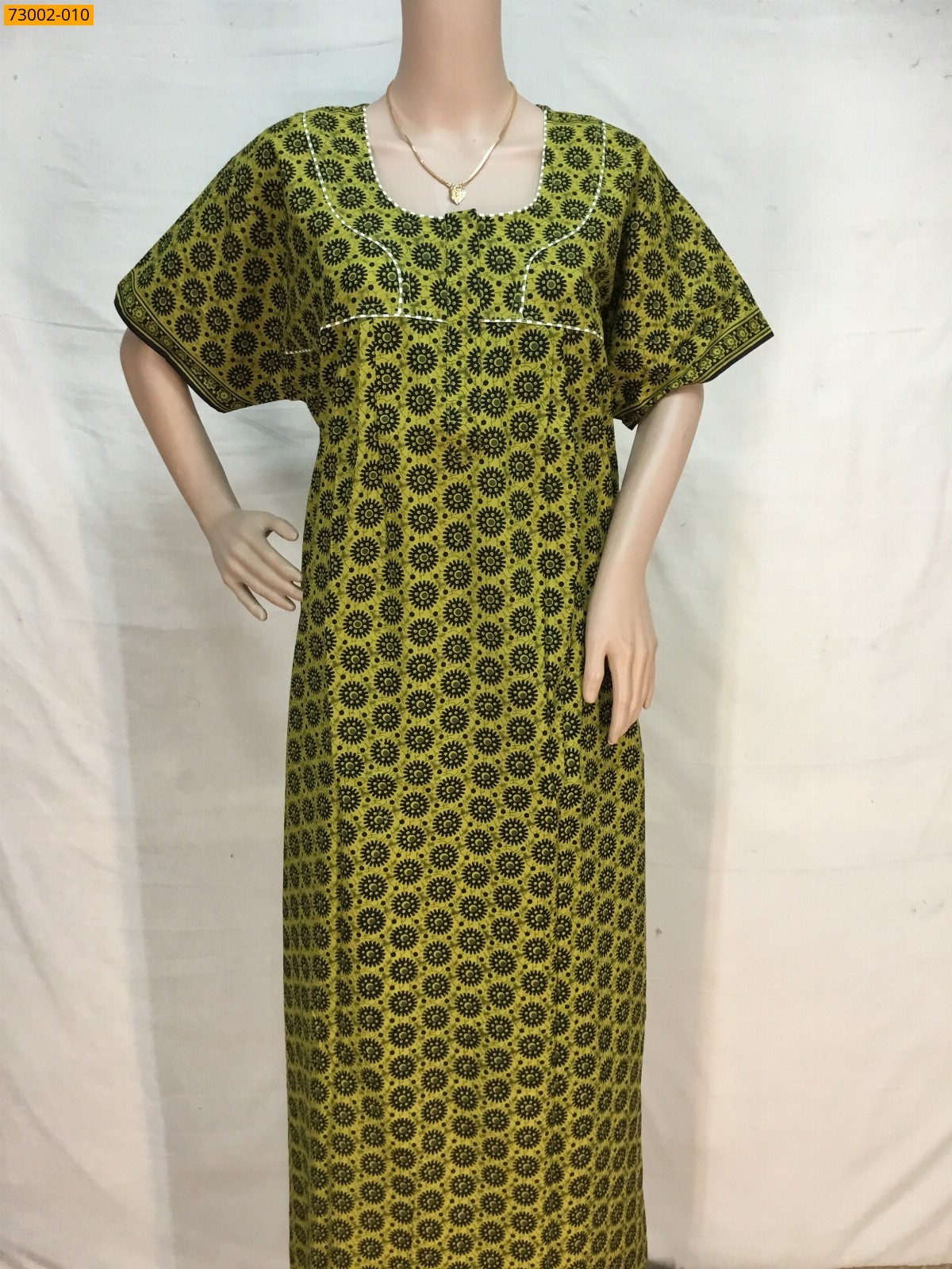 Mustard Cotton Printed Nighty