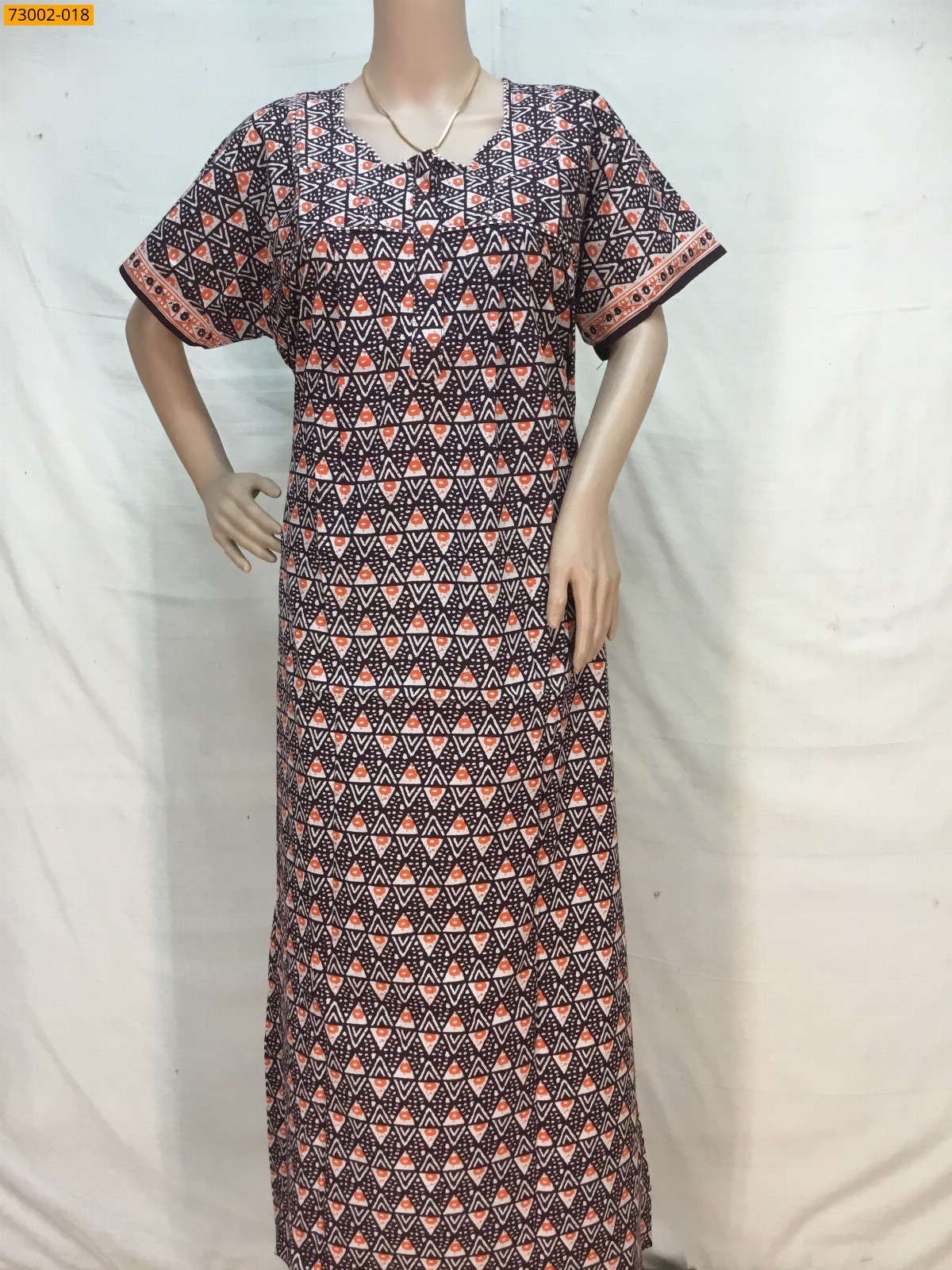 Brown Cotton Printed Nighty