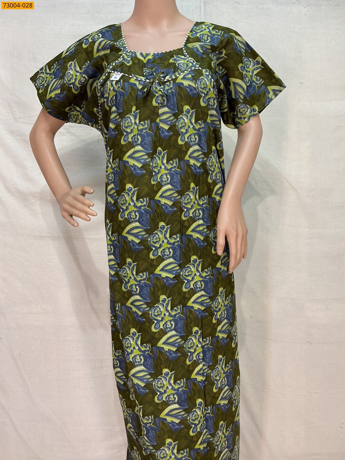 Green Cotton Printed Galaxy Nighty