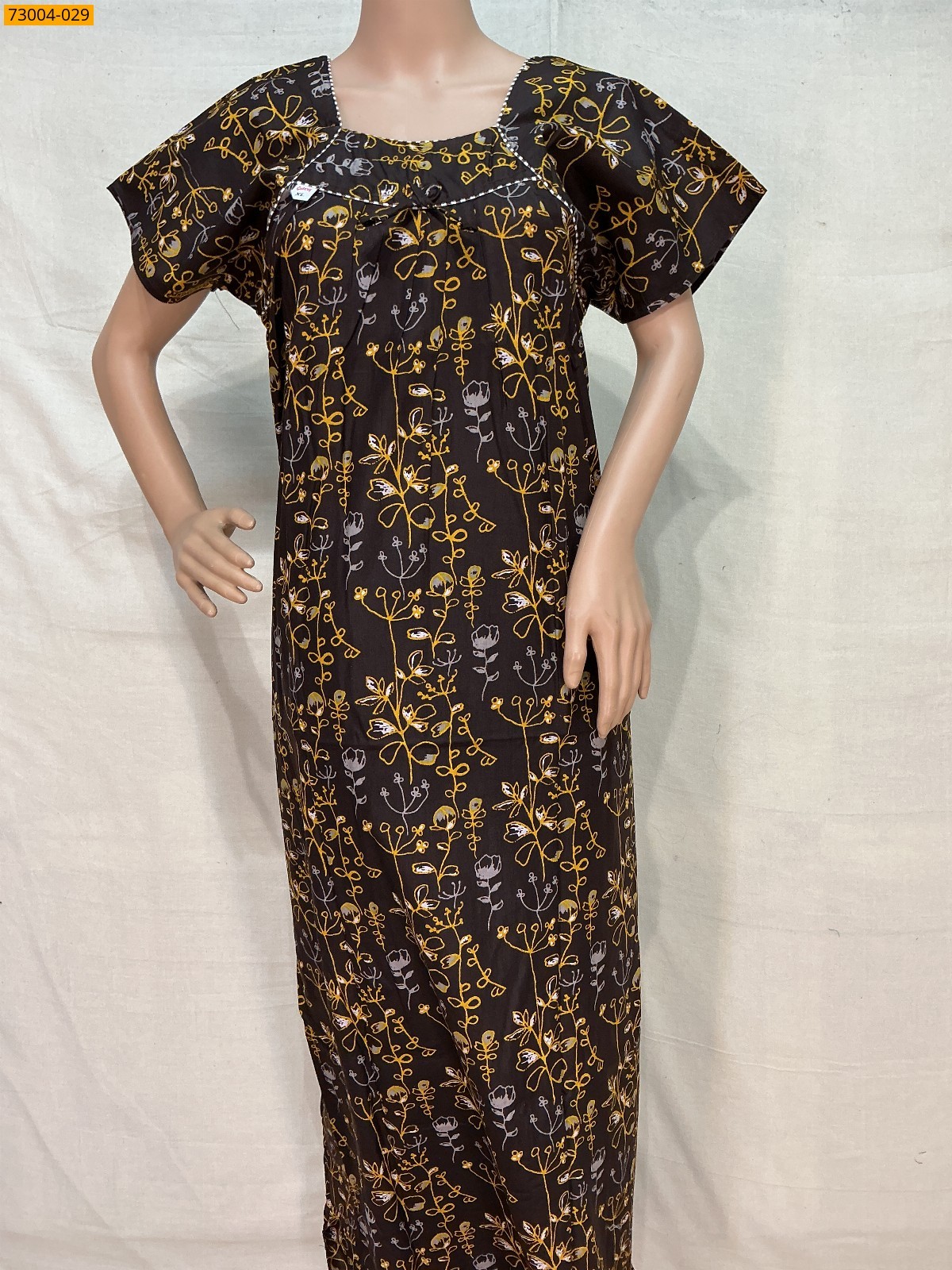 Brown Cotton Printed Galaxy Nighty