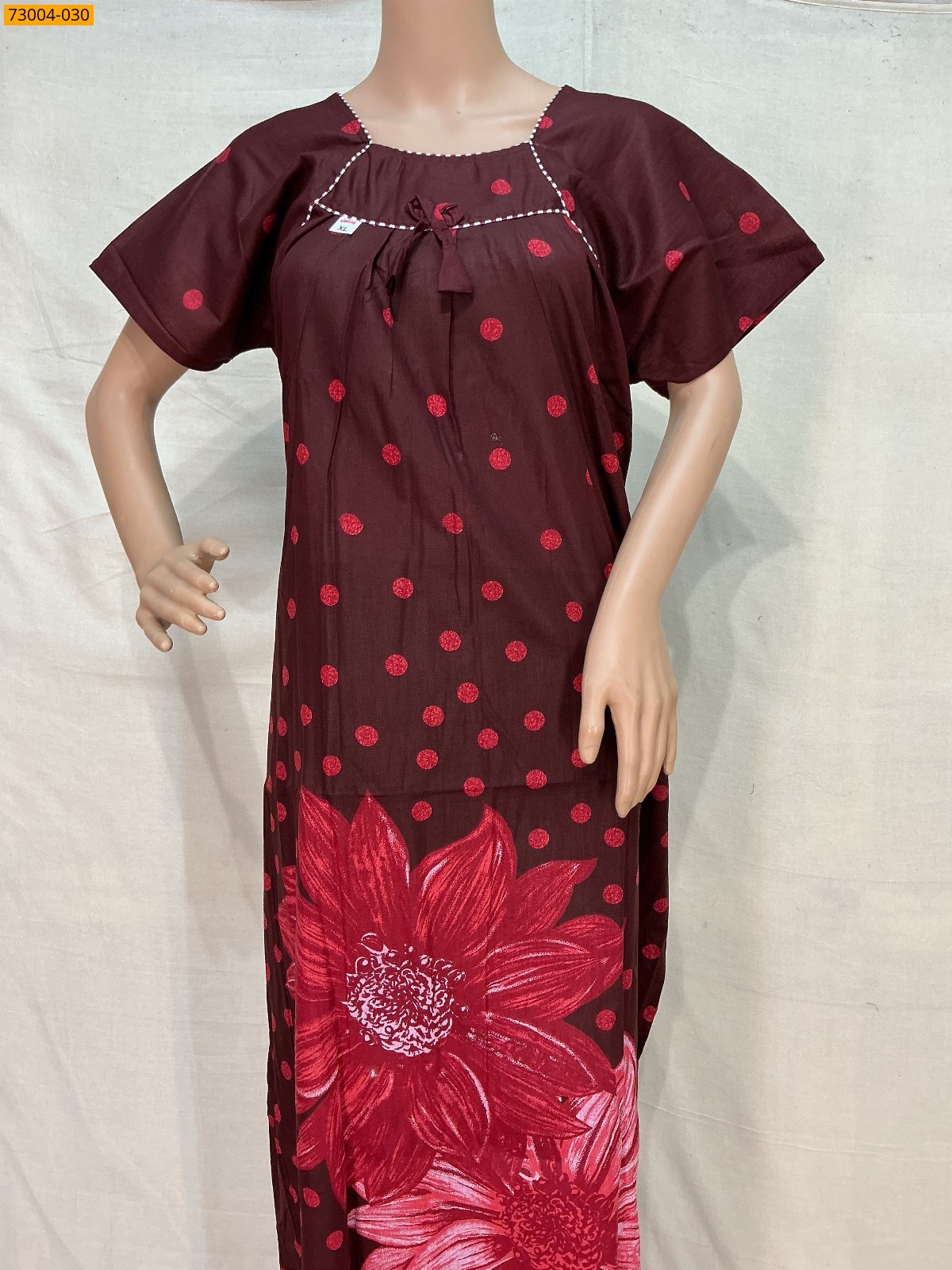 Maroon Cotton Printed Galaxy Nighty