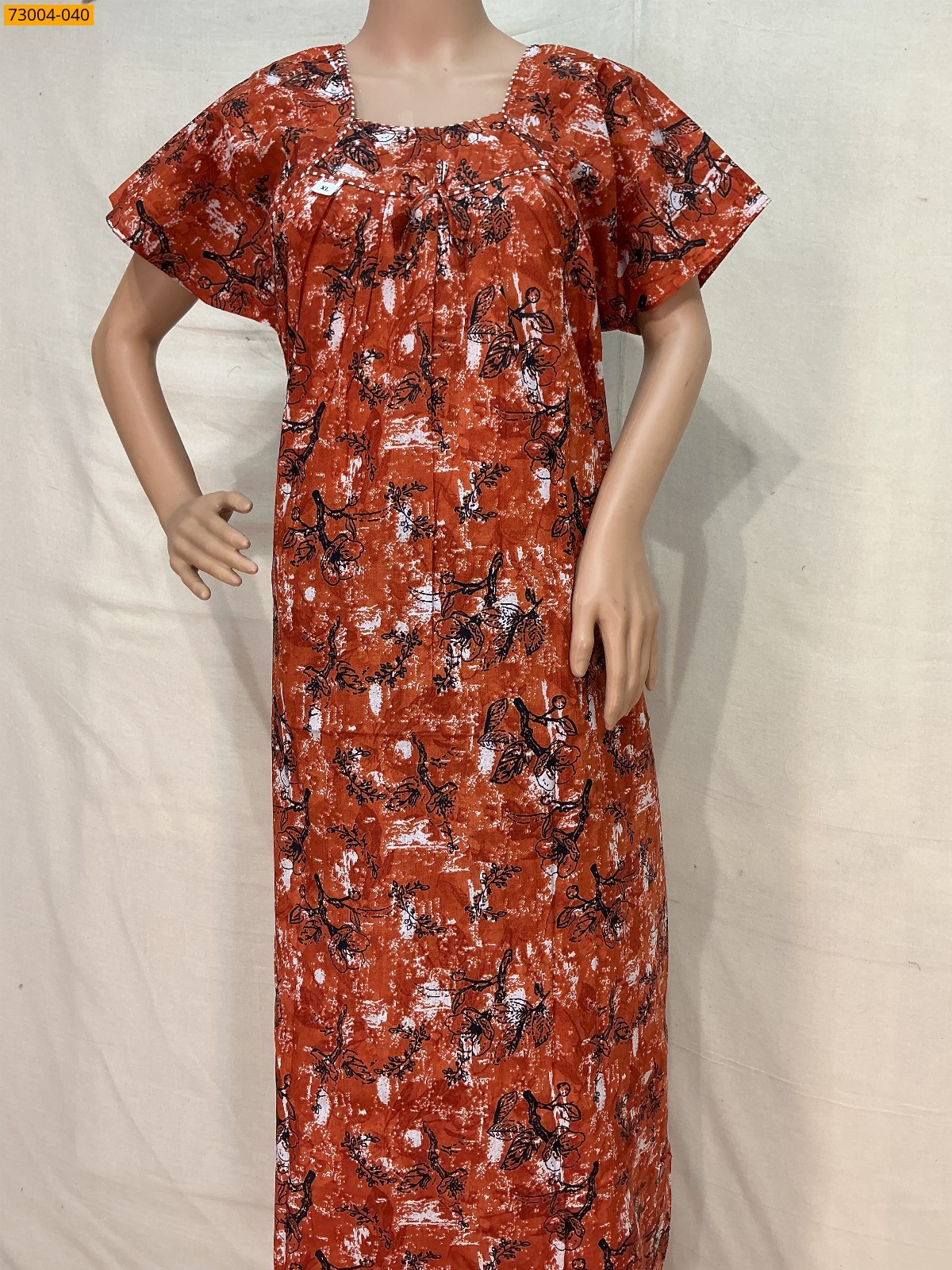 Orange Cotton Printed Galaxy Nighty
