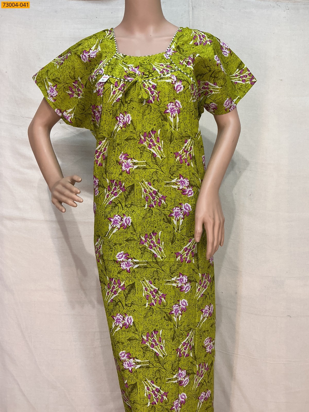 Olive Green Cotton Printed Galaxy Nighty