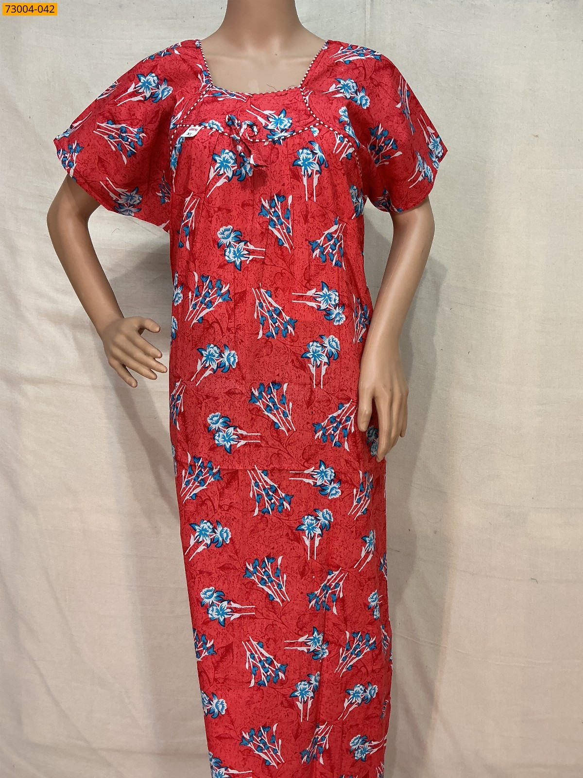 Red Cotton Printed Galaxy Nighty