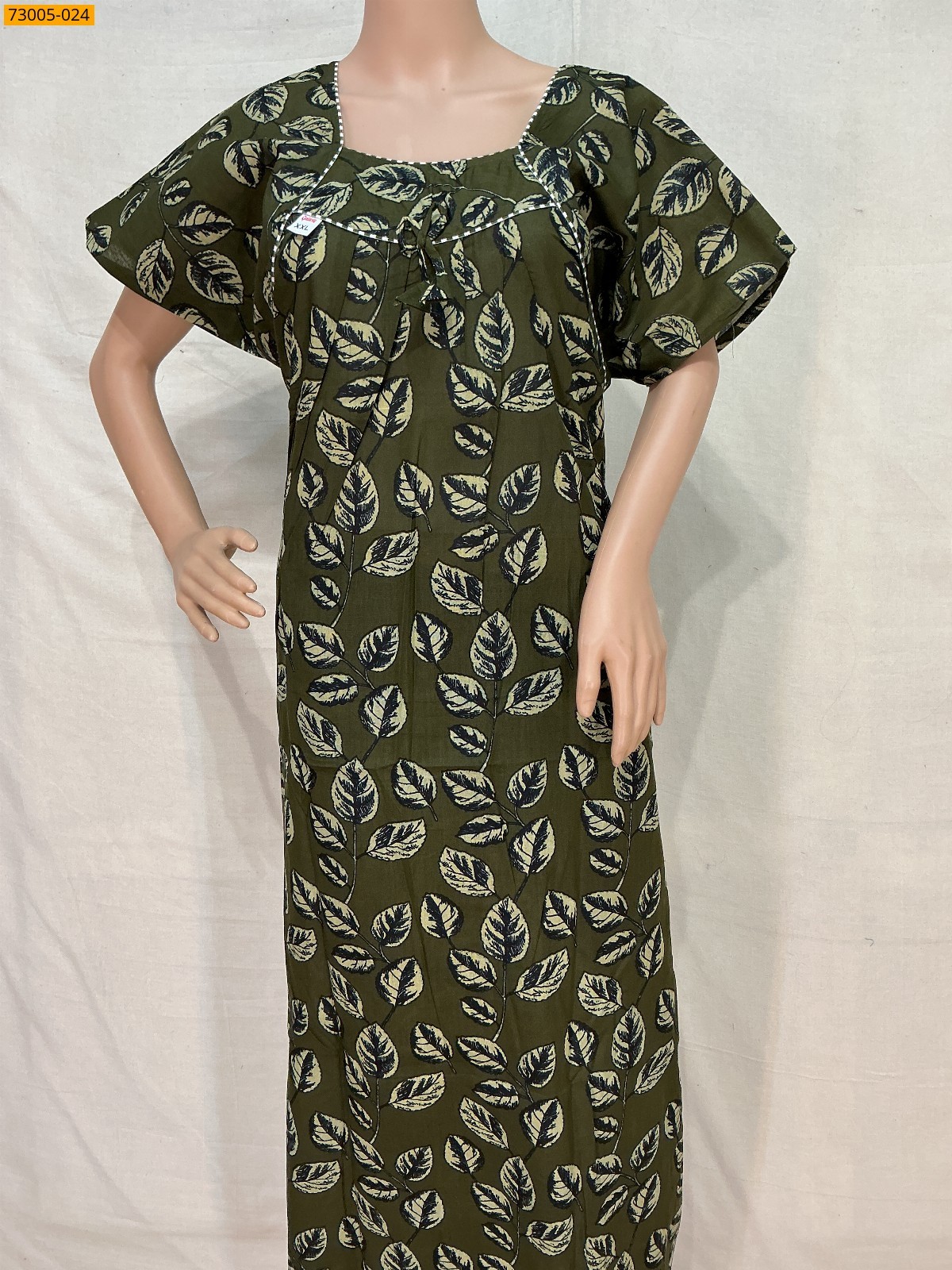 Dark Green Cotton Printed Galaxy Nighty