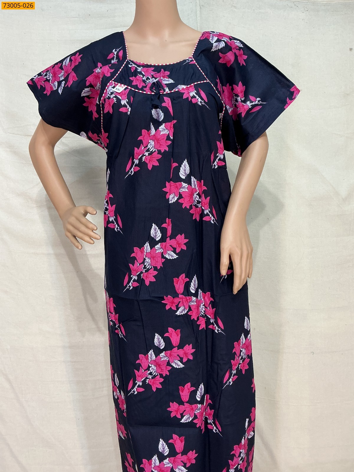 Navy Blue Cotton Printed Galaxy Nighty