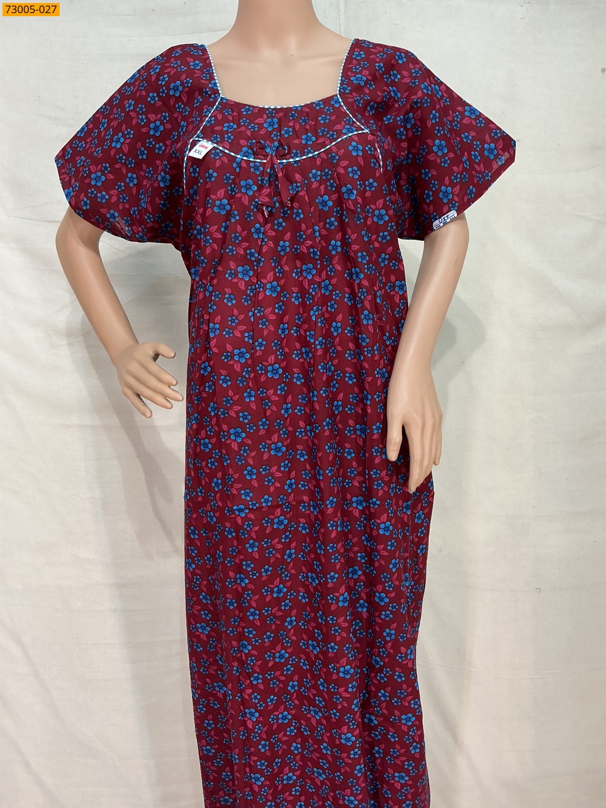 Maroon Cotton Printed Galaxy Nighty
