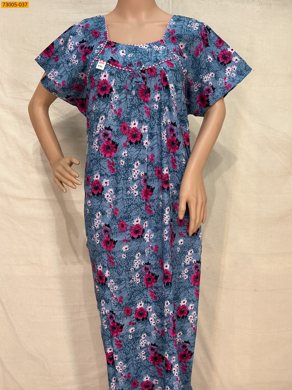 Navy Blue Cotton Printed Galaxy Nighty