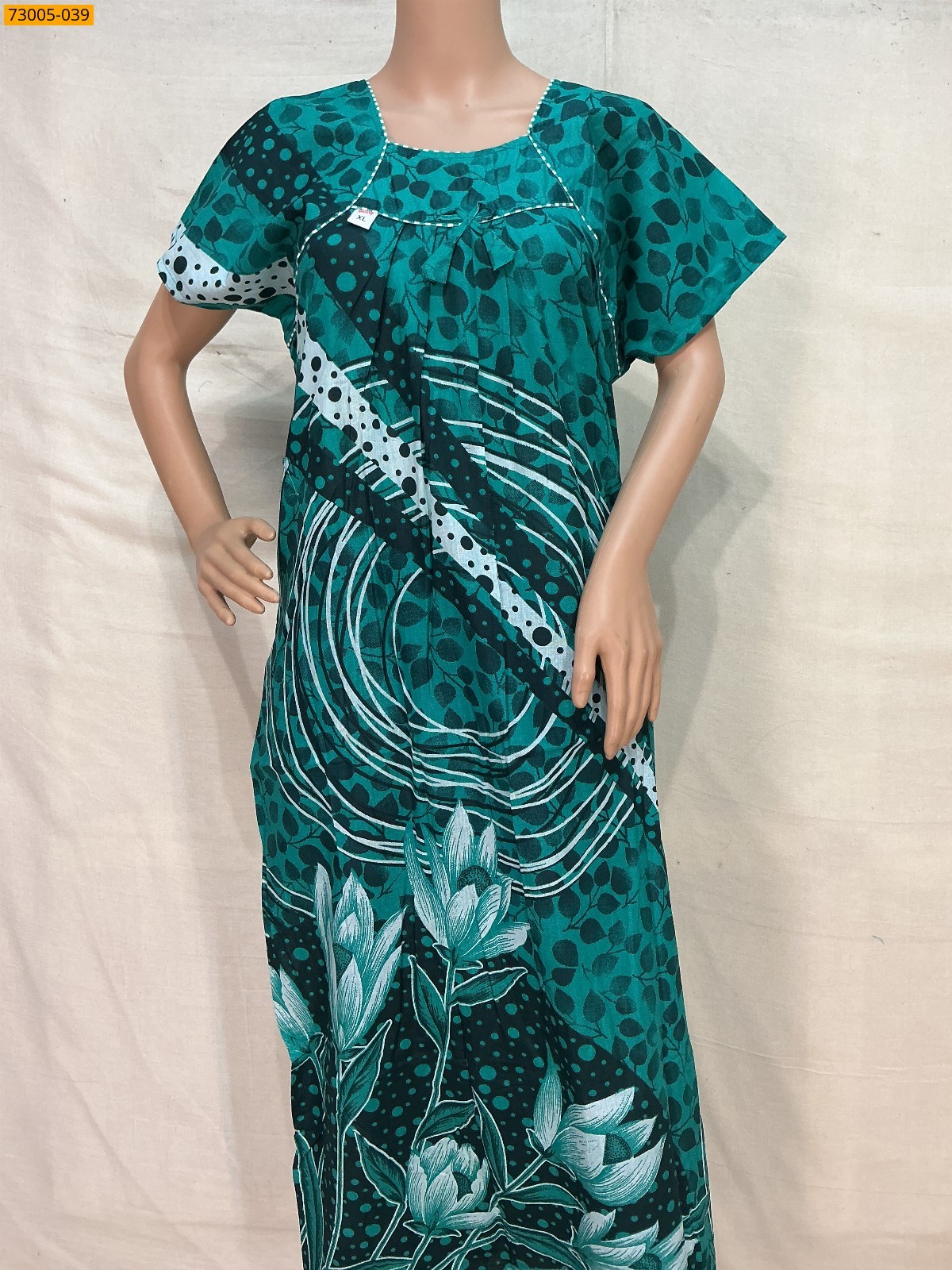 Green Cotton Printed Galaxy Nighty