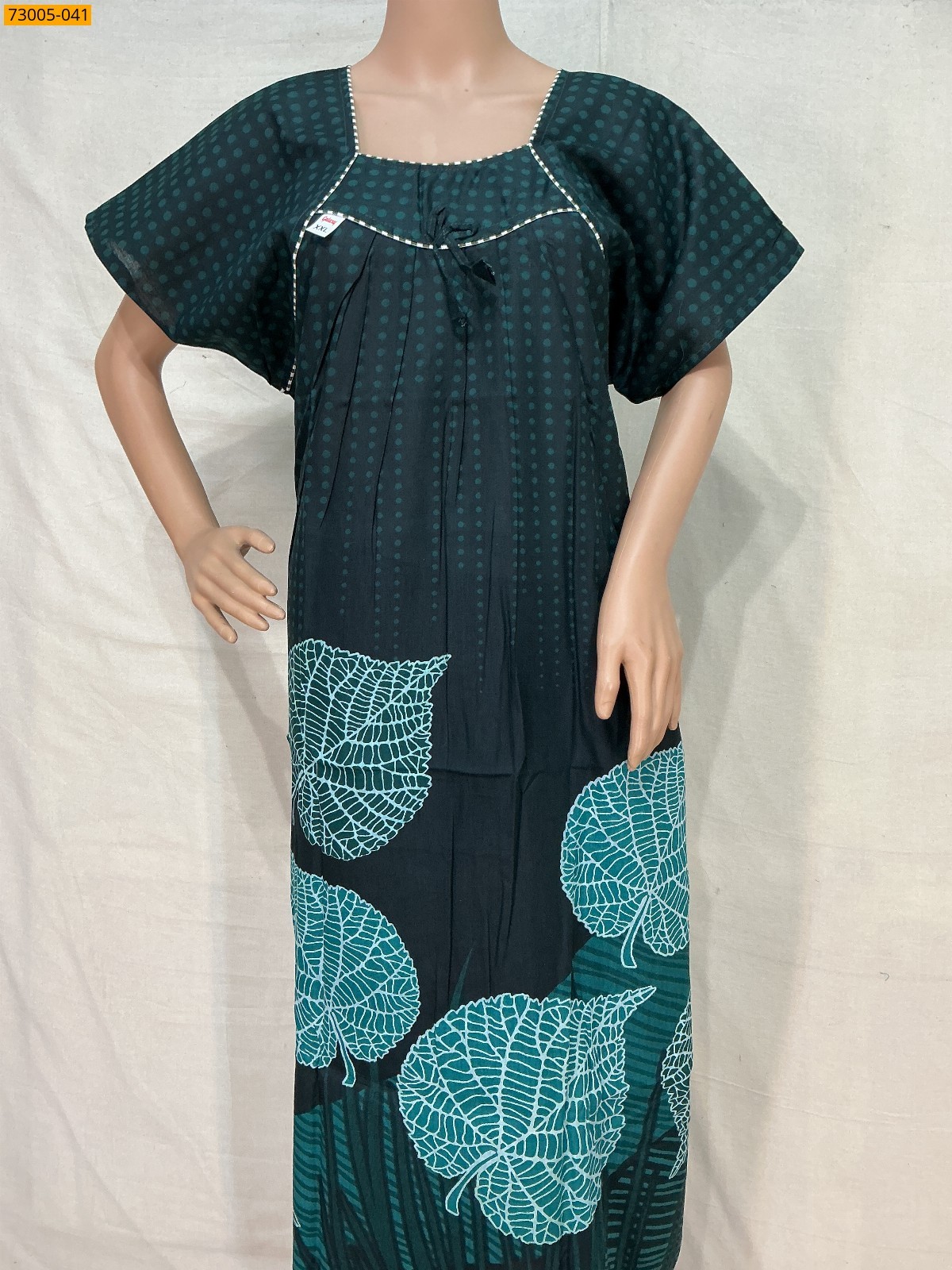 Green Cotton Printed Galaxy Nighty