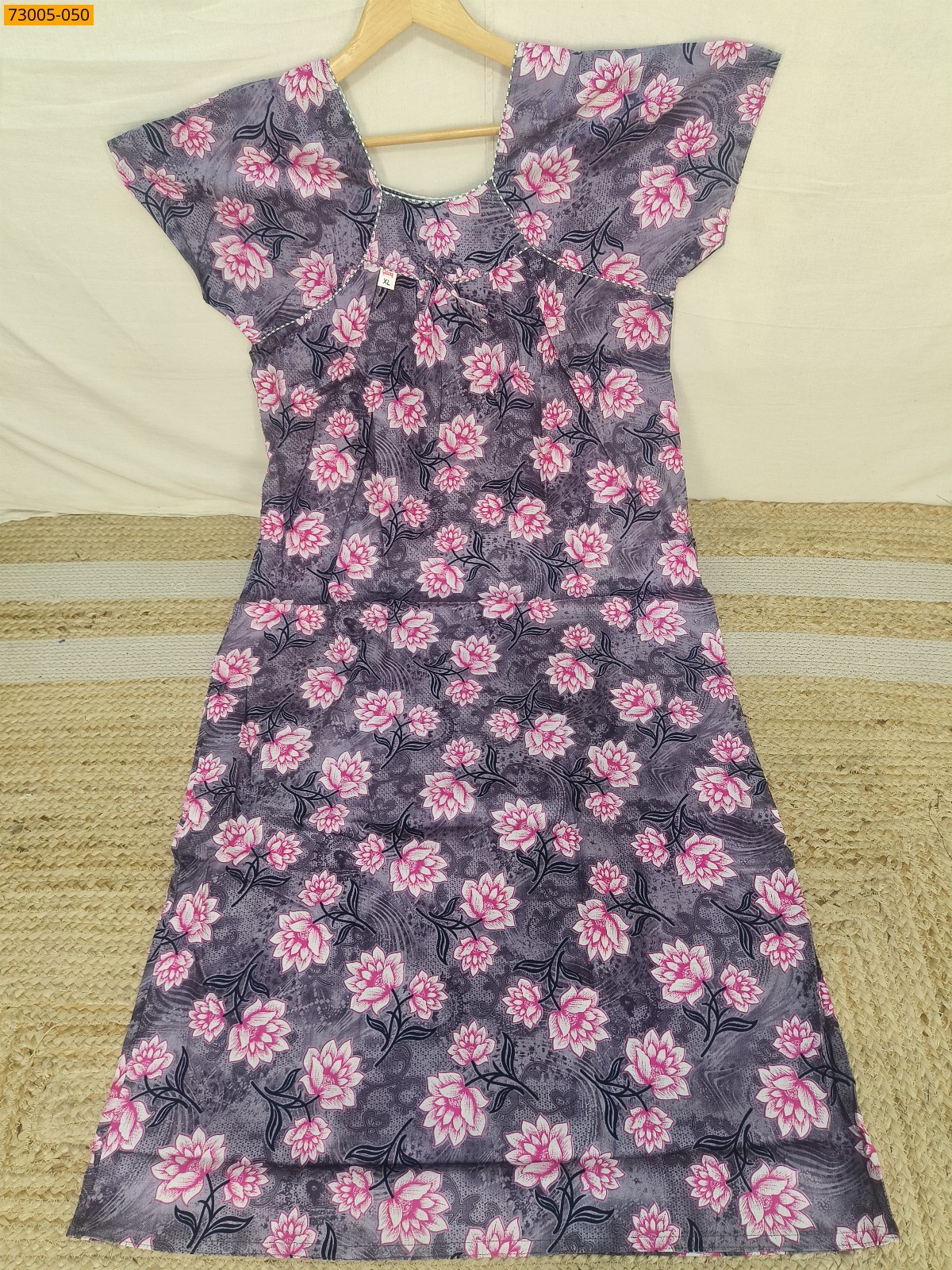 Grey Cotton Printed Galaxy Nighty