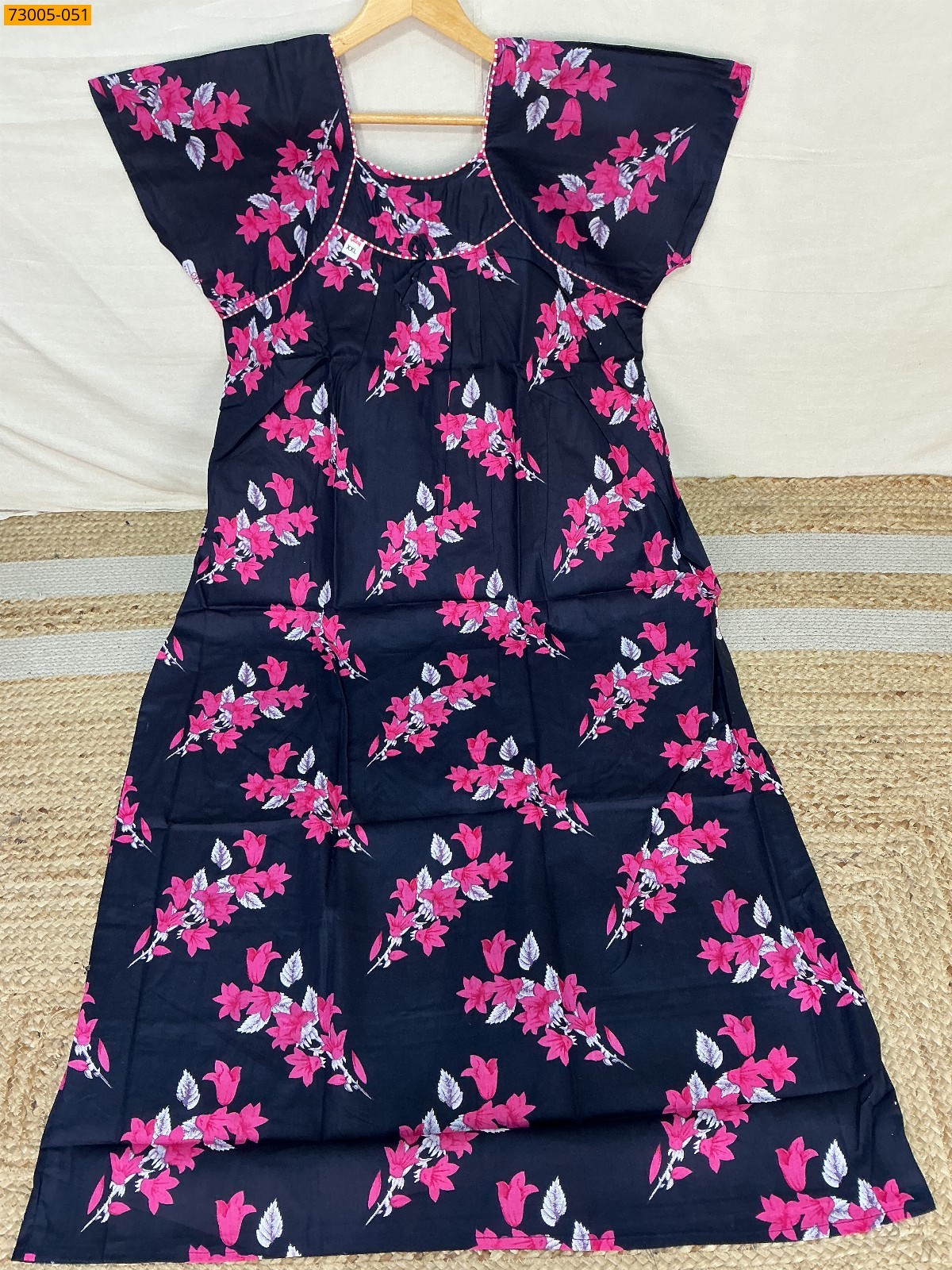 Navy blue Cotton Printed Galaxy Nighty